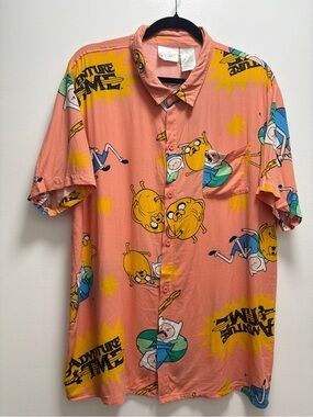Adventure Time Peach Button-Down Shirt with Yellow & Blue Accents